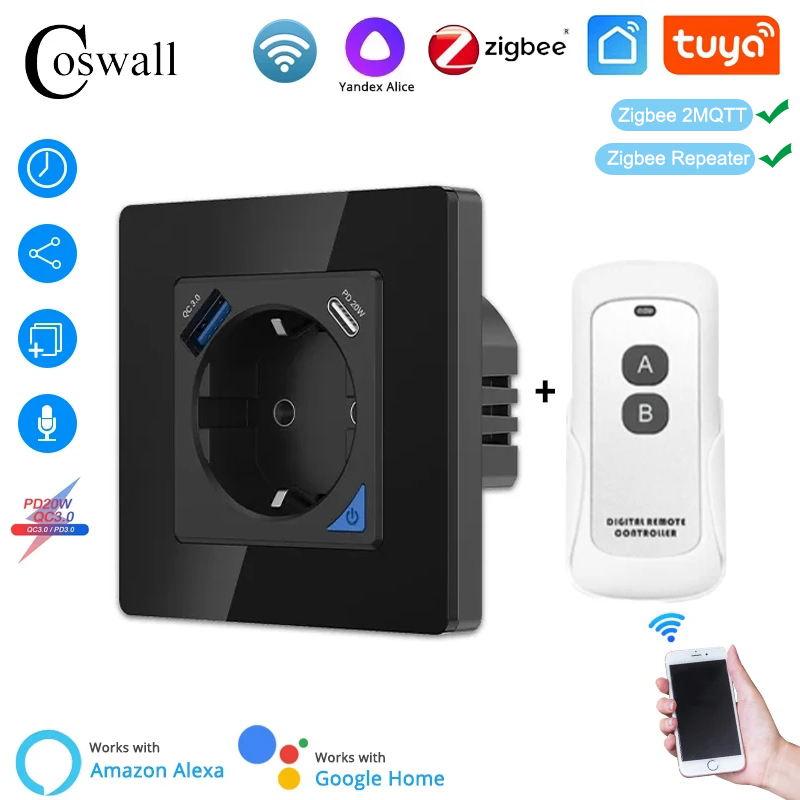 Outdoor Power Outlet - Coswall Alice Glass Zigbee Tuya Smart